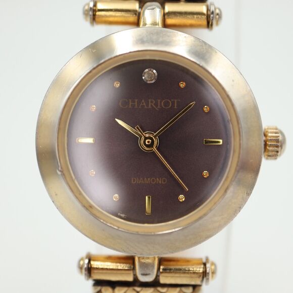 Chariot Diamond Women's Watch 22mm Brown Dial Gold Tone Bracelet w New Battery - Picture 5 of 16